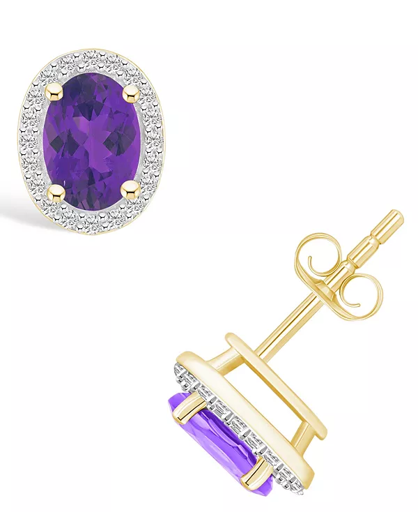 

Серьги-Гвоздики с аметистом (1-3/5 карата tw) и выращенным в лаборатории сапфиром (1/5 карата tw) в виде гало из 10-каратного желтого золота Macy'S, amethyst