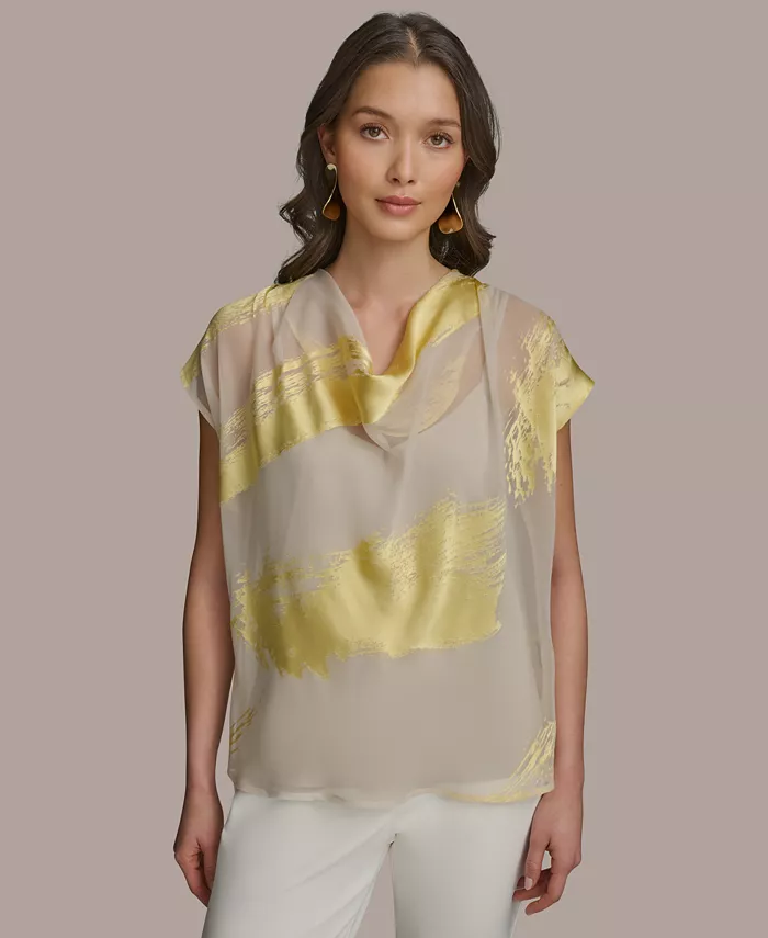 

Женская блузка с коротким рукавом и принтом Donna Karan New York, серый