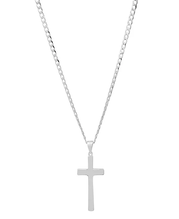 

Ожерелье унисекс из стерлингового серебра с кубинской суперплоской цепочкой и подвеской в виде креста Steeltime, silver