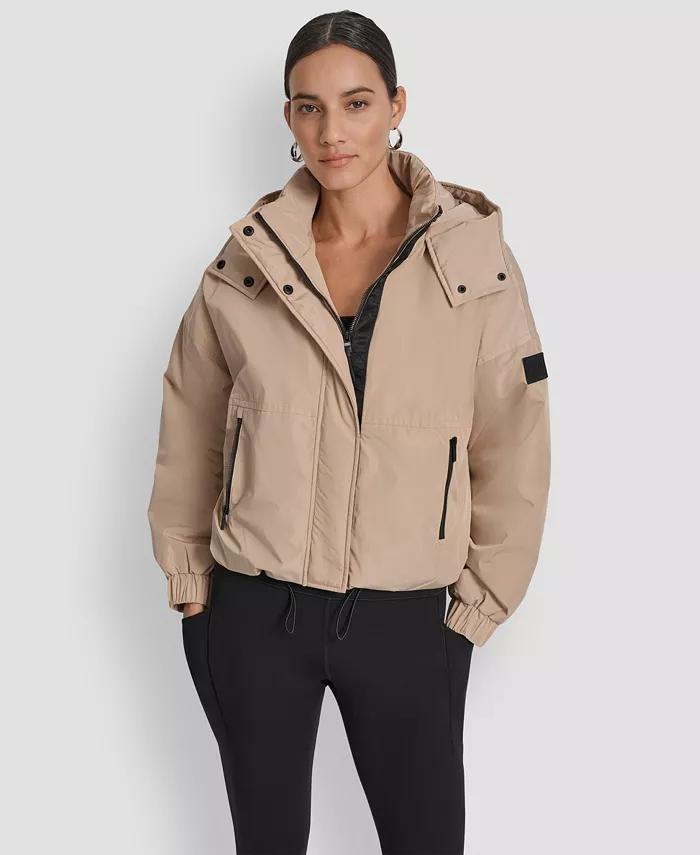 

Женская куртка оверсайз с капюшоном и ромбовидной стеганой подкладкой DKNY, коричневый/бежевый