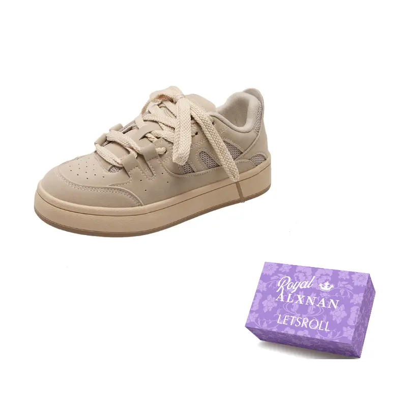 Alxnan Кремовые бежевые женские лоу-топ скейтборд кроссовки, цвет Cream Beige