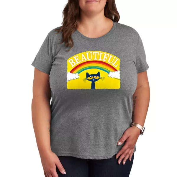 

Плюс красивая футболка с рисунком радуги с котом Питом Licensed Character, серый