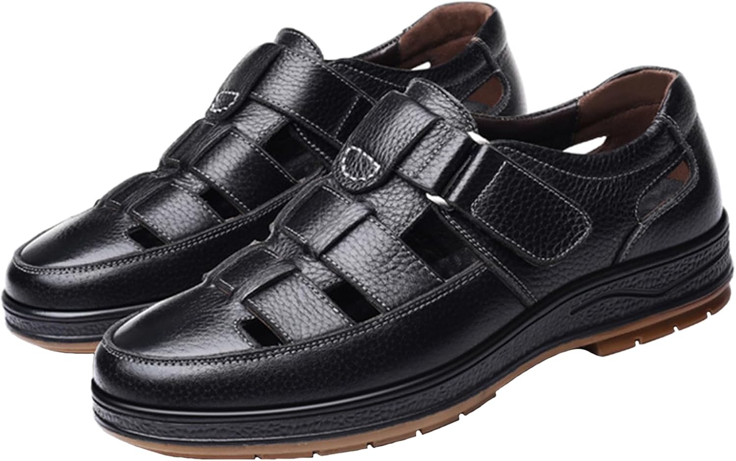 

Мужские легкие кожаные сандалии с вырезами, противоскользящие, дышащие, регулируемые, для походов, повседневной ходьбы, спортивные сандалии для трейлов и активного отдыха на улице Generic, черный