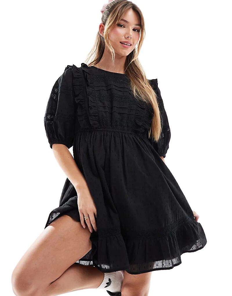 

Мини-платье из хлопка с защипами и вставками черного цвета Miss Selfridge