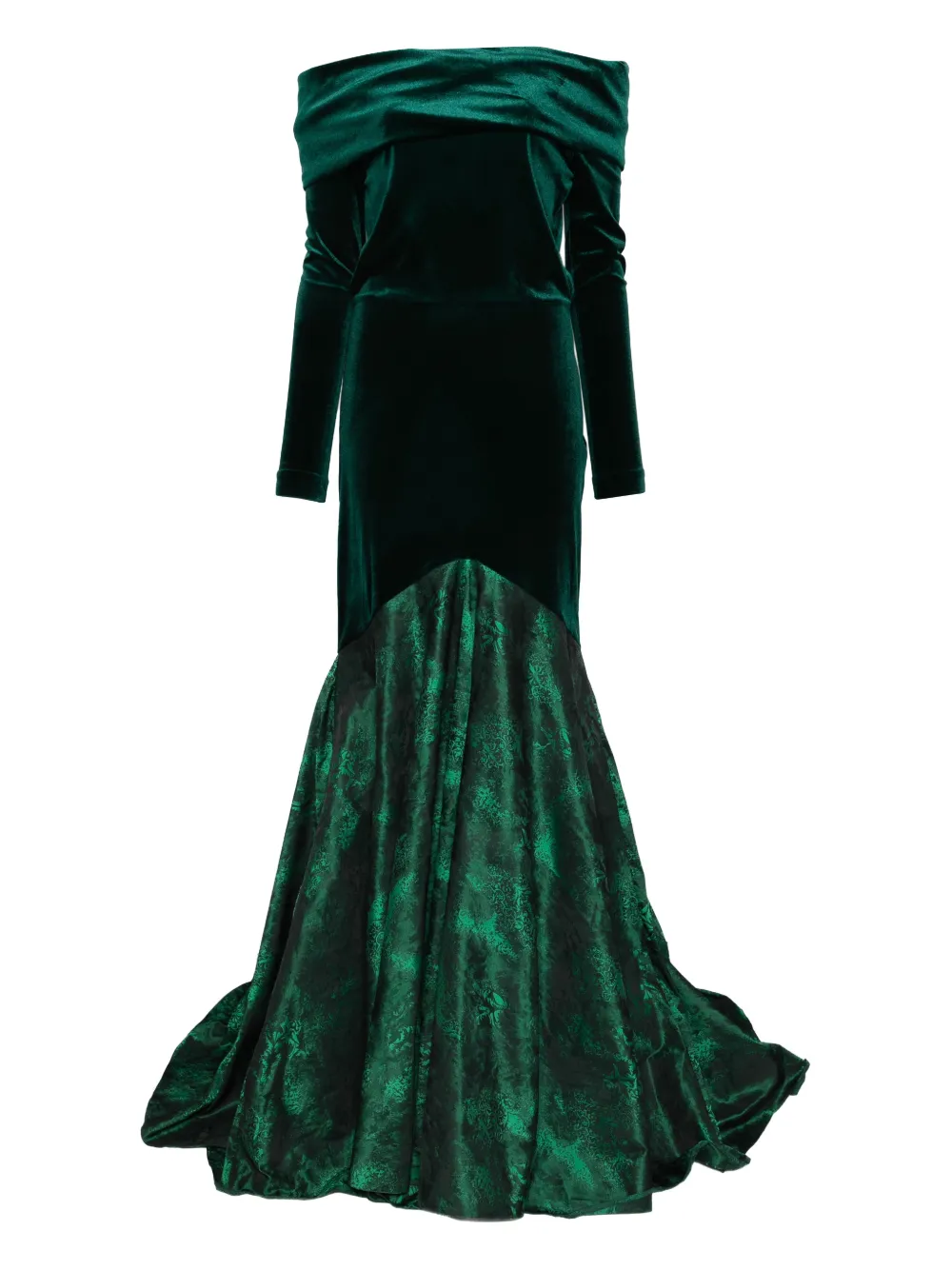 

Макси-платье с цветочным принтом и открытыми плечами Miau By Clara Rotescu, зеленый