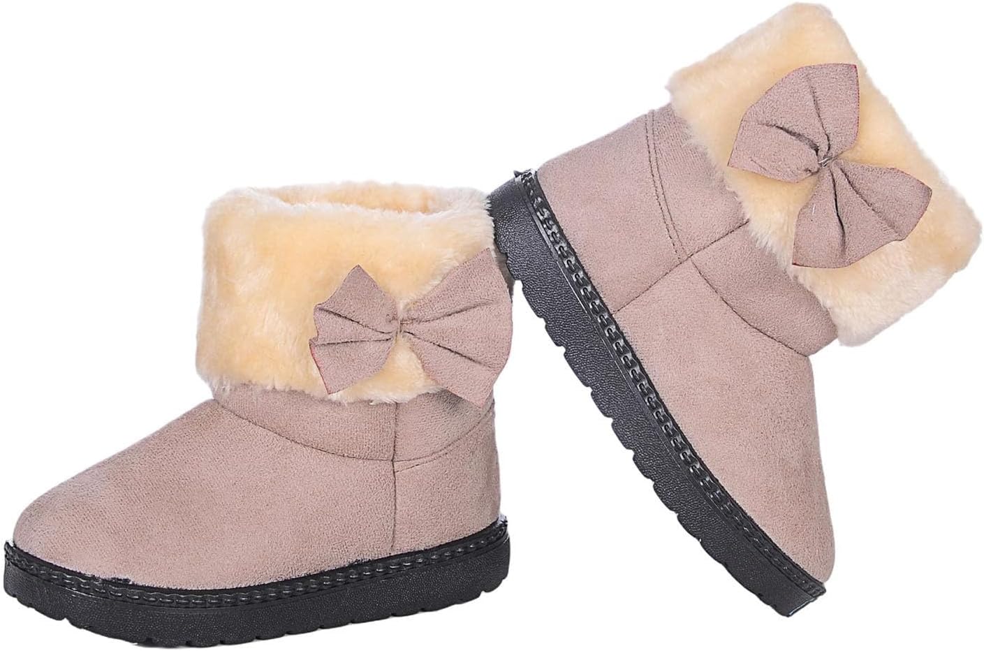 

Детские зимние ботинки для девочек с пушистой подкладкой Sherpa, искусственным мехом, короткие ботильоны с бантиком, легкие, противоскользящие, снежные ботинки на щиколотку Generic, Grey