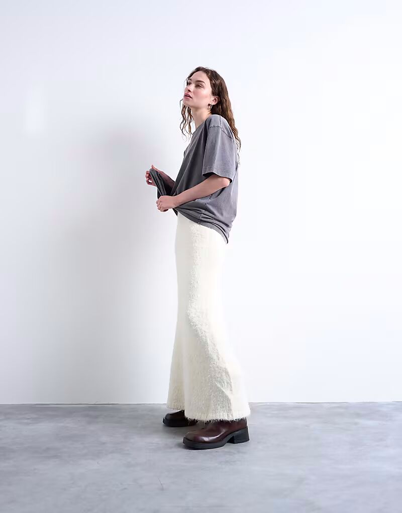 

Трикотажная юбка в цвете «комод» пышная кремового цвета Topshop