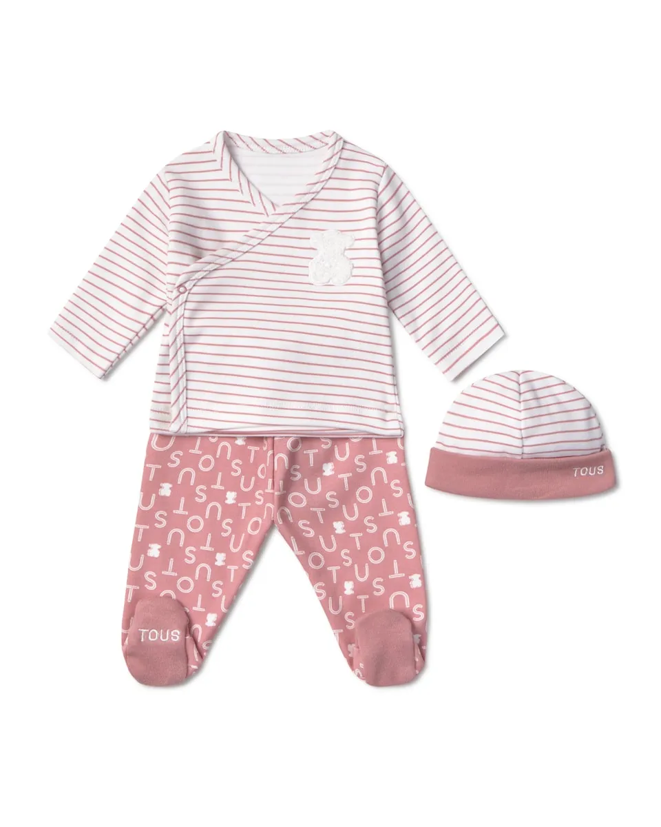 

Комплект для новорожденного из хлопка в полоску с принтом Tous, розовый/белый