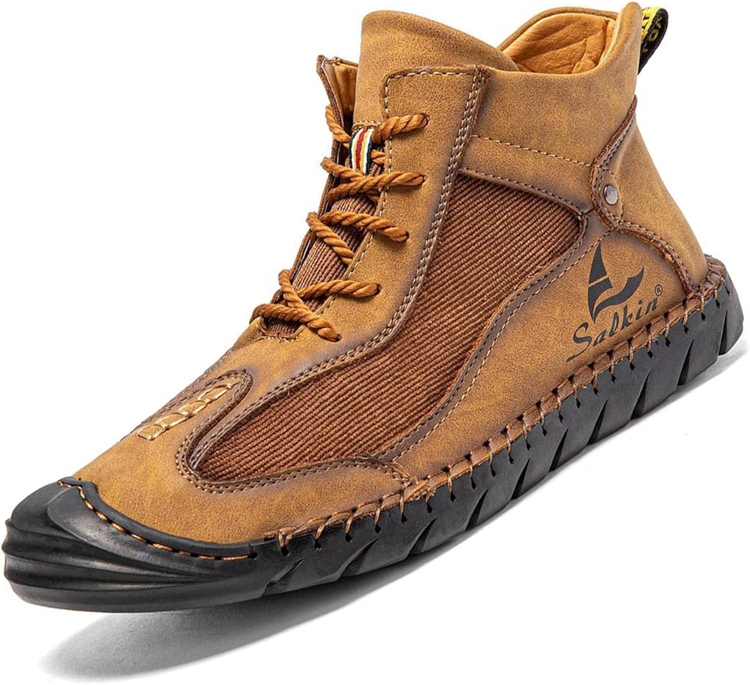 

Мужские повседневные высокие кожаные ботинки DEVILEYEZE, ручной работы, модные, на шнуровке, с нескользящей подошвой, ботинки-чанка для улицы, комфортные, ретро для прогулок и вождения, коричневый