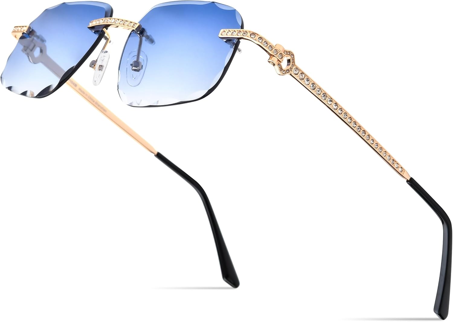 

Мужские солнцезащитные очки HEPIDEM без оправы, прямоугольные, с циркониевыми бриллиантами, защитой от УФ-излучения UV400, нейлоновыми линзами, 50267 Gold Frame Blue Lens