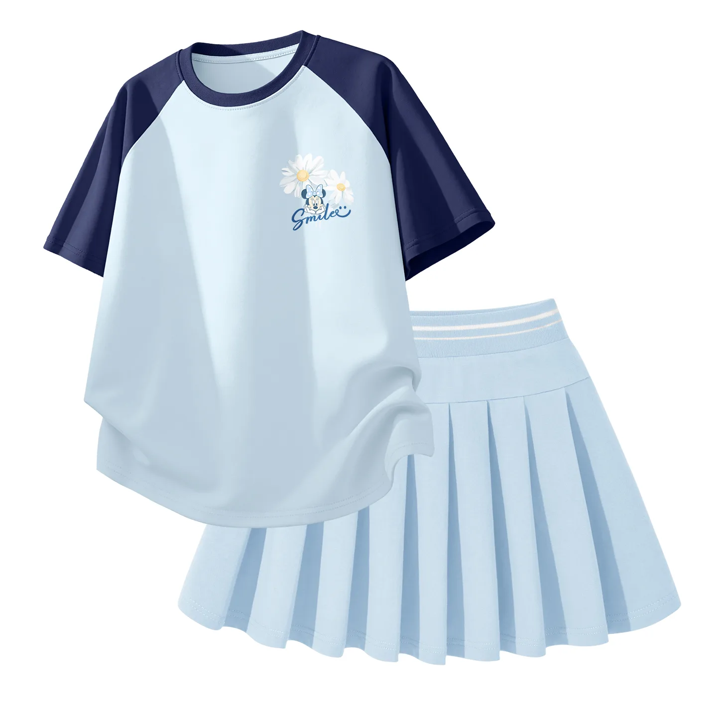 Детский комплект юбка Disney, Dewi Flower K Sky Blue+Solid Color Sky Blue