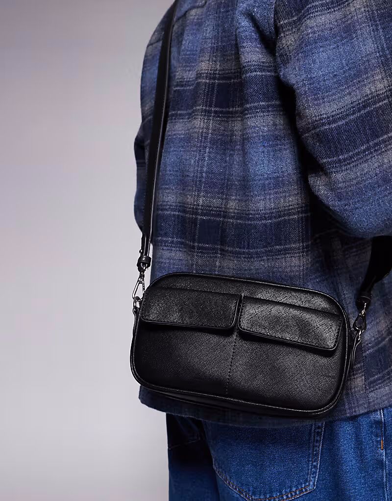 

Сумка через плечо из искусственной кожи ASOS DESIGN с карманами черного цвета