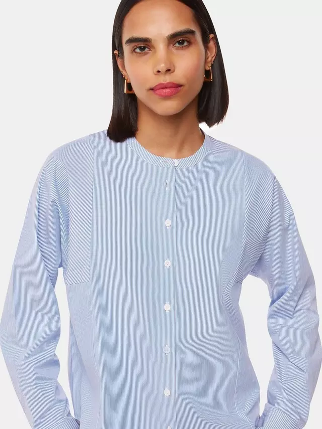 

Рубашка Whistles Stripe Grandad Collar, цвет blue/white