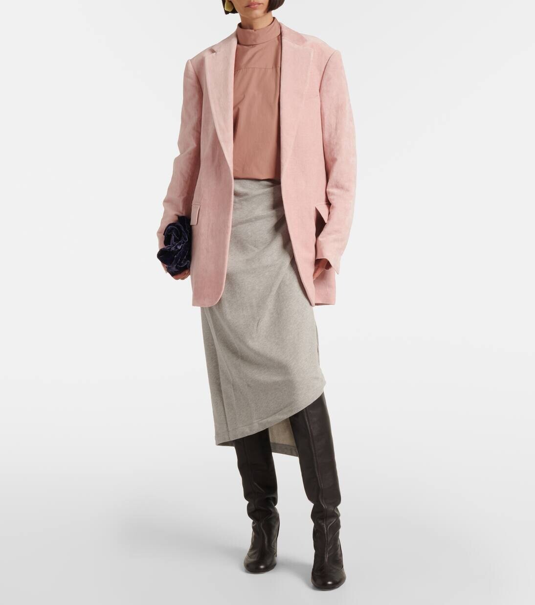 Блузка из хлопка с высоким воротом Dries Van Noten, цвет old rose — фото 2