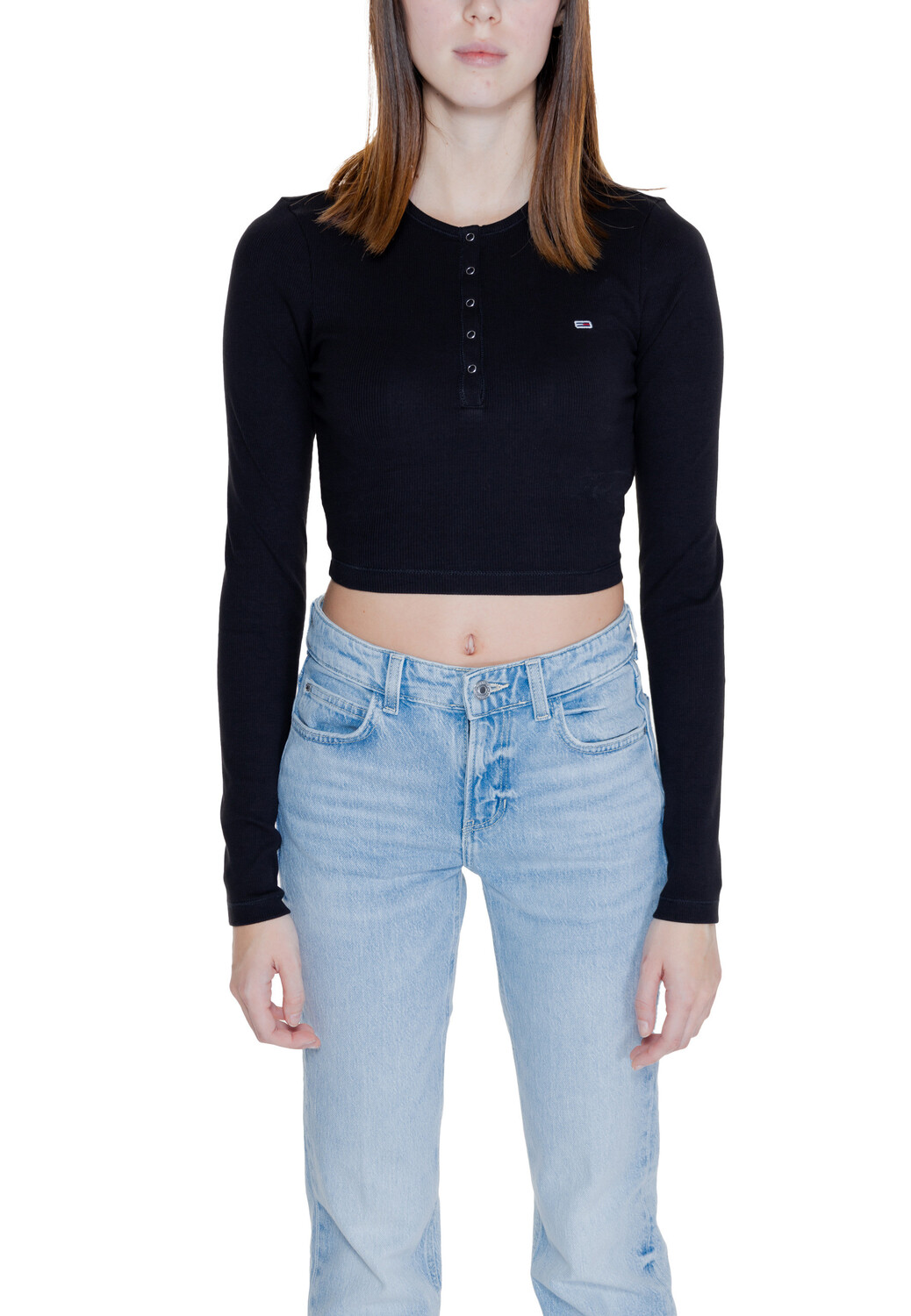 

Лонгслив женский Tommy Hilfiger короткий, черный