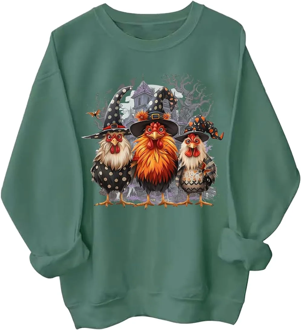 

Толстовка с курицей в шляпе ведьмы, смешная худи на Хэллоуин