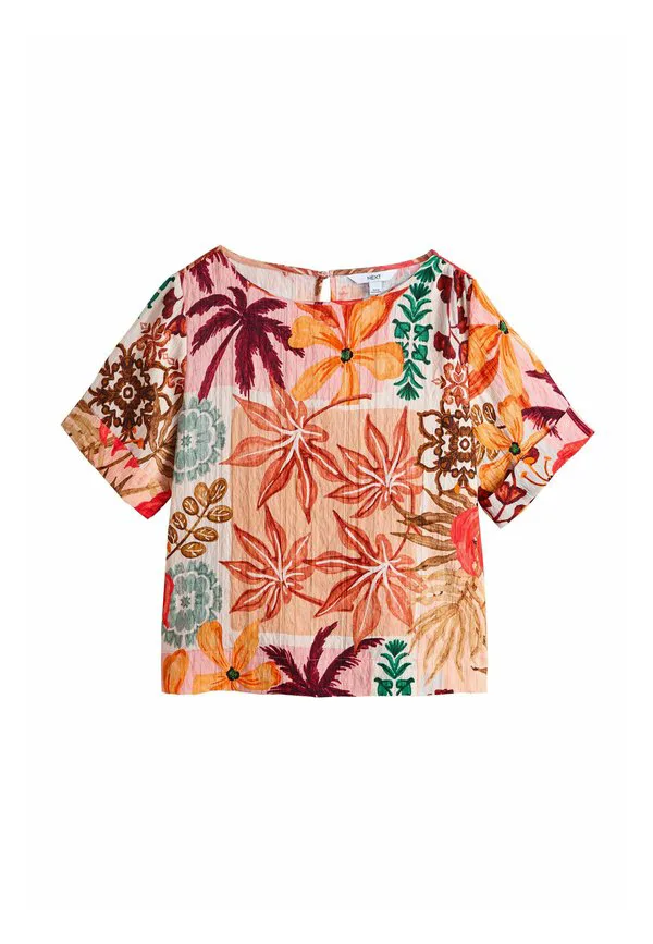 Блузка прямого кроя с коротким рукавом и свободным силуэтом Next, Orange Palm Print