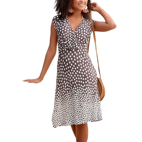 

Женское платье с v-образным вырезом в горошек Lascana, Brown Multicolor