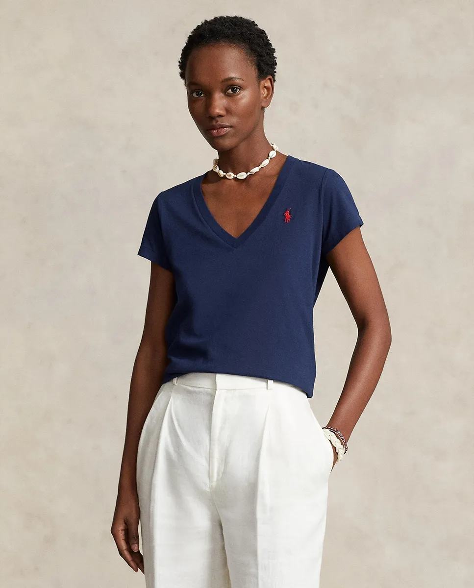 

Базовая женская футболка с вышитым логотипом Polo Ralph Lauren, тёмно-синий