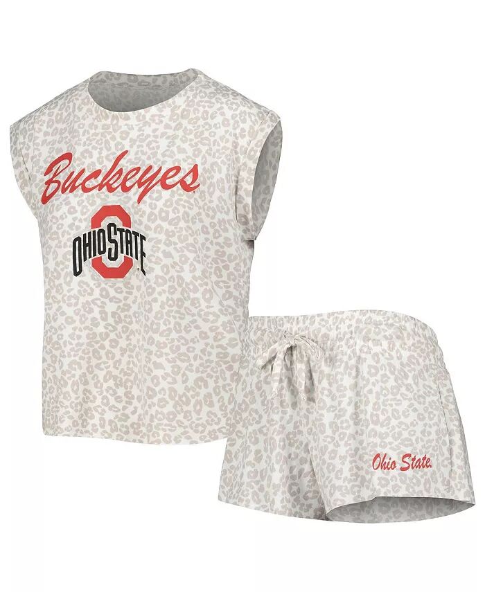 

Женский кремовый комплект для сна из футболки и шорт Ohio State Buckeyes Montana Concepts Sport