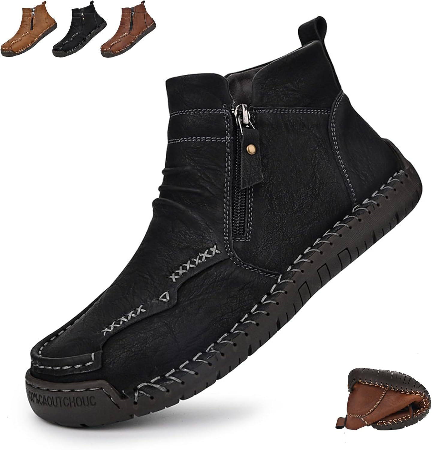 

Мужские ортопедические ботинки, мужские ручной работы из натуральной кожи ботинки, водонепроницаемые нескользящие ботинки с боковой молнией Ghtrhsb, черный