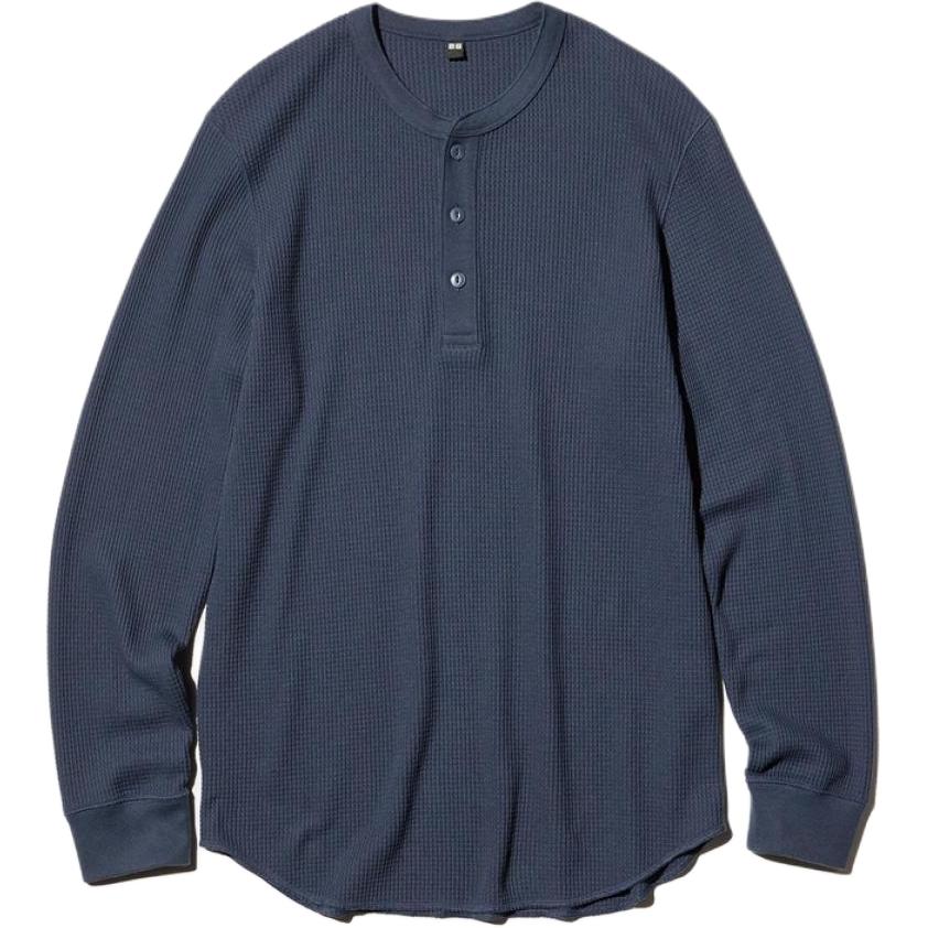 

Uniqlo Мужские футболки королевского синего цвета с воротником Генри, Синий, Uniqlo Мужские футболки королевского синего цвета с воротником Генри