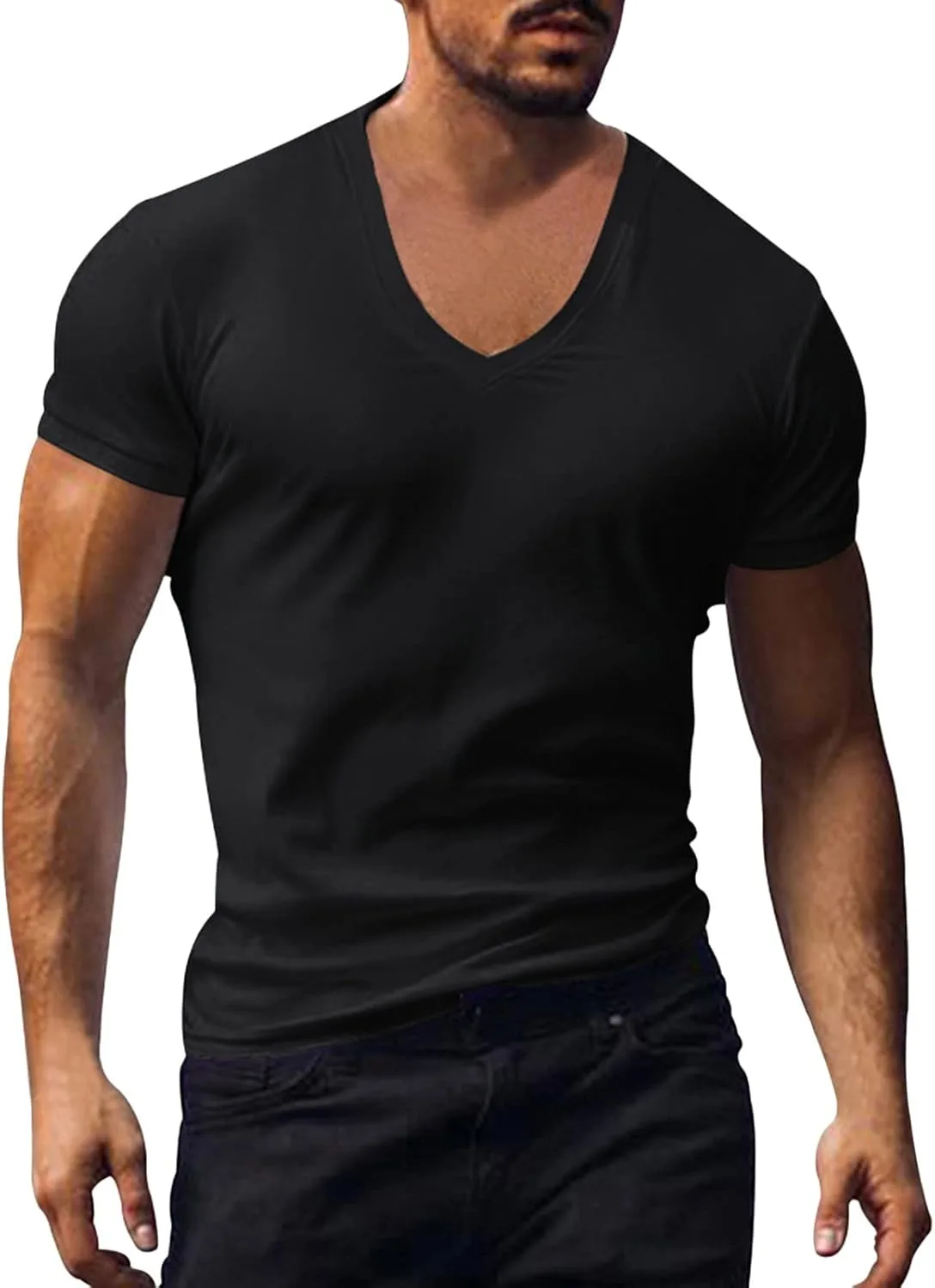 Мужская футболка с V-образным вырезом, Slim Fit, легкая