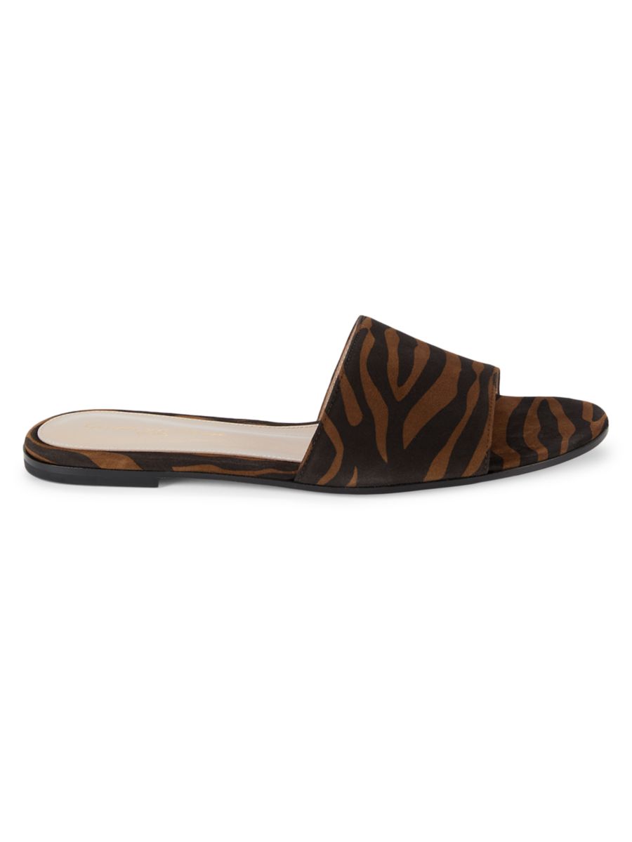 Замшевые сандалии на плоской подошве с тигровым принтом Gianvito Rossi, цвет Brown Multicolor