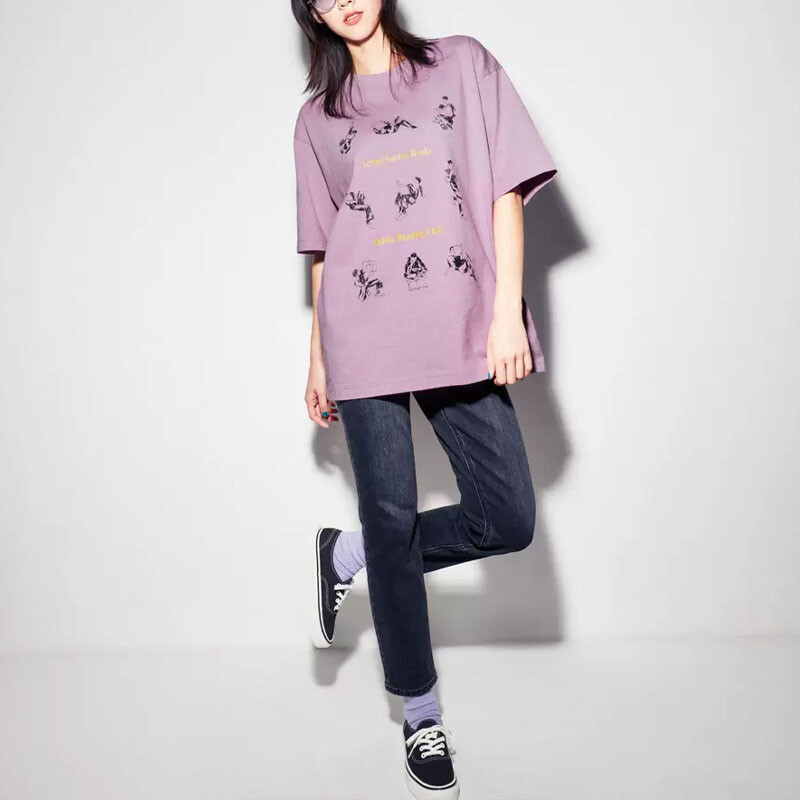 Футболка унисекс фиолетовая Uniqlo, синий — фото 4