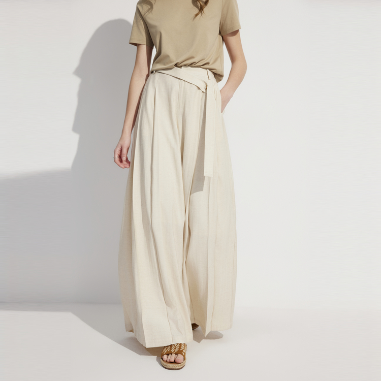 

ELLE Повседневные брюки женские Ecru тонкие широкие