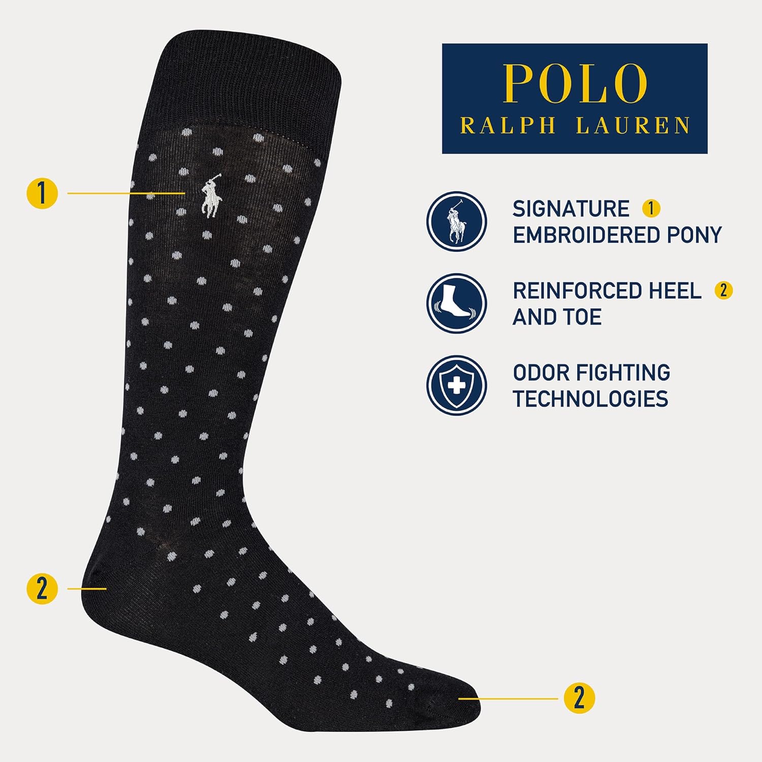 POLO RALPH LAUREN Мужские носки-следки с узором аргайл (3 пары), Pin Dot Navy — фото 2