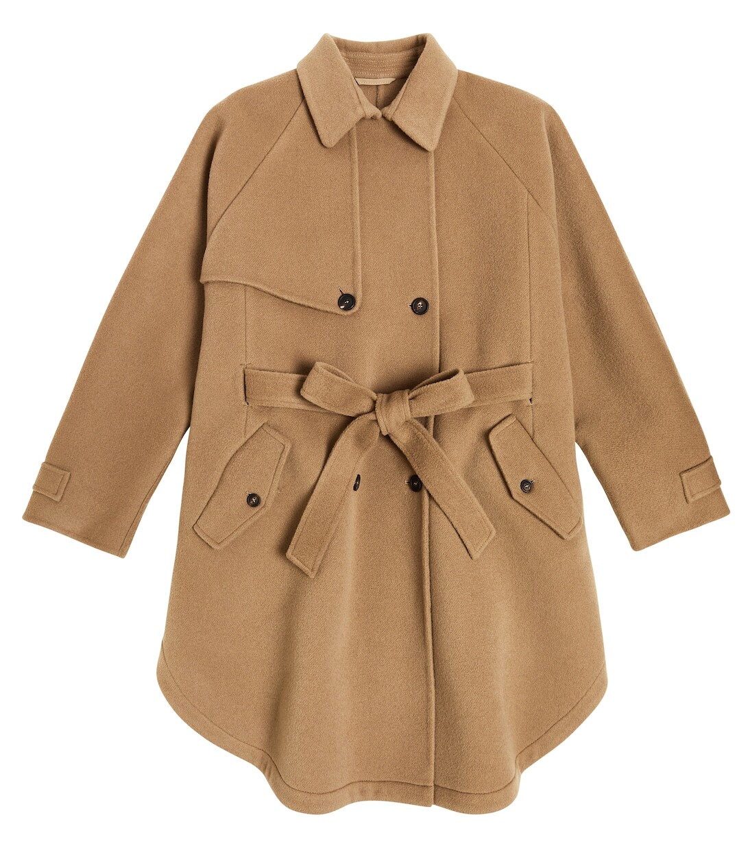 

Двубортное пальто из шерсти и кашемира. Brunello Cucinelli Kids, коричневый