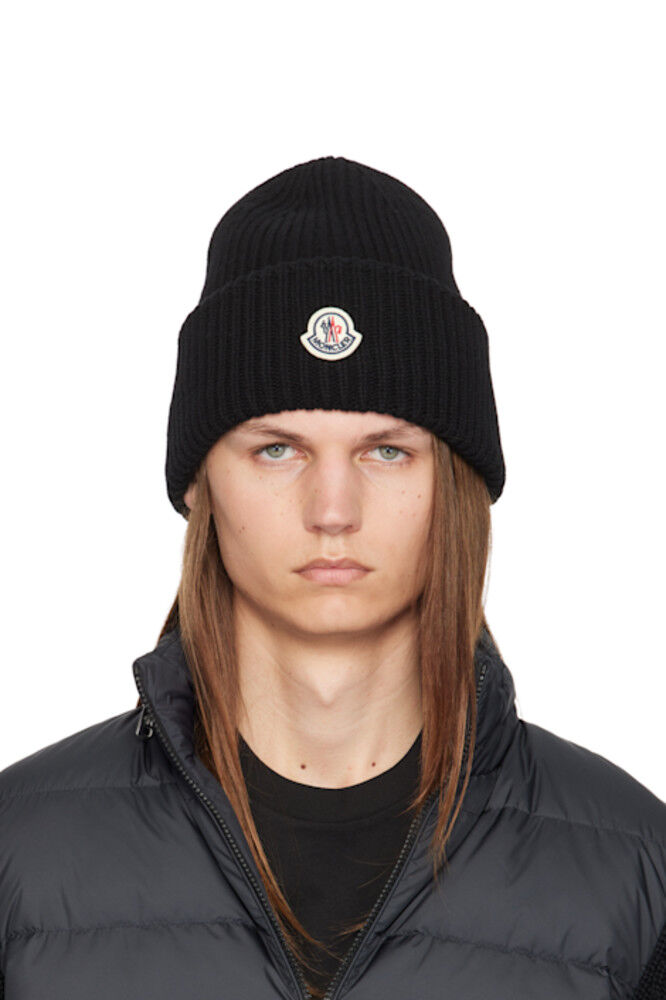 

Черная шерстяная и кашемировая шапка Moncler