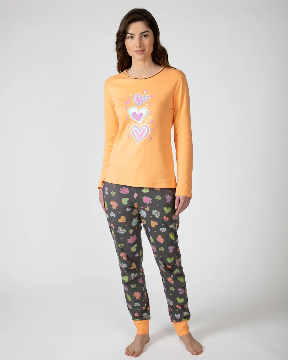 

Женская длинная пижама из хлопкового трикотажа с принтом Massana, оранжевый/серый