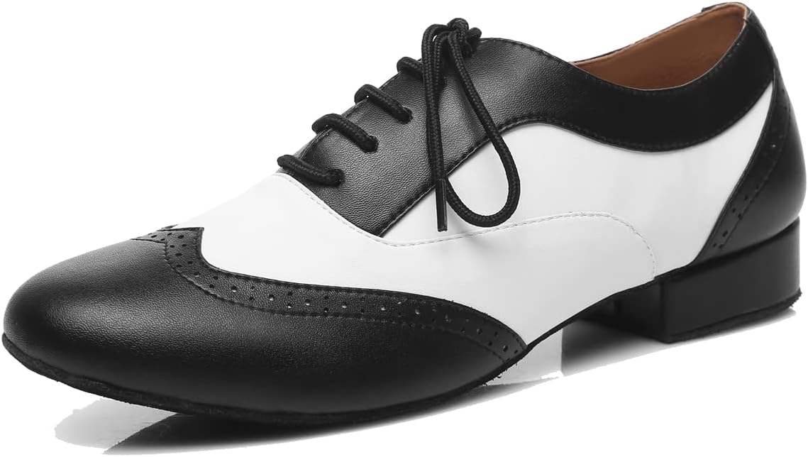 

Мужские кожаные танцевальные туфли на шнуровке для латинских танцев: ча-ча-ча, танго, джаз, румба, бальные и современные танцы Litnermia, белый/черный