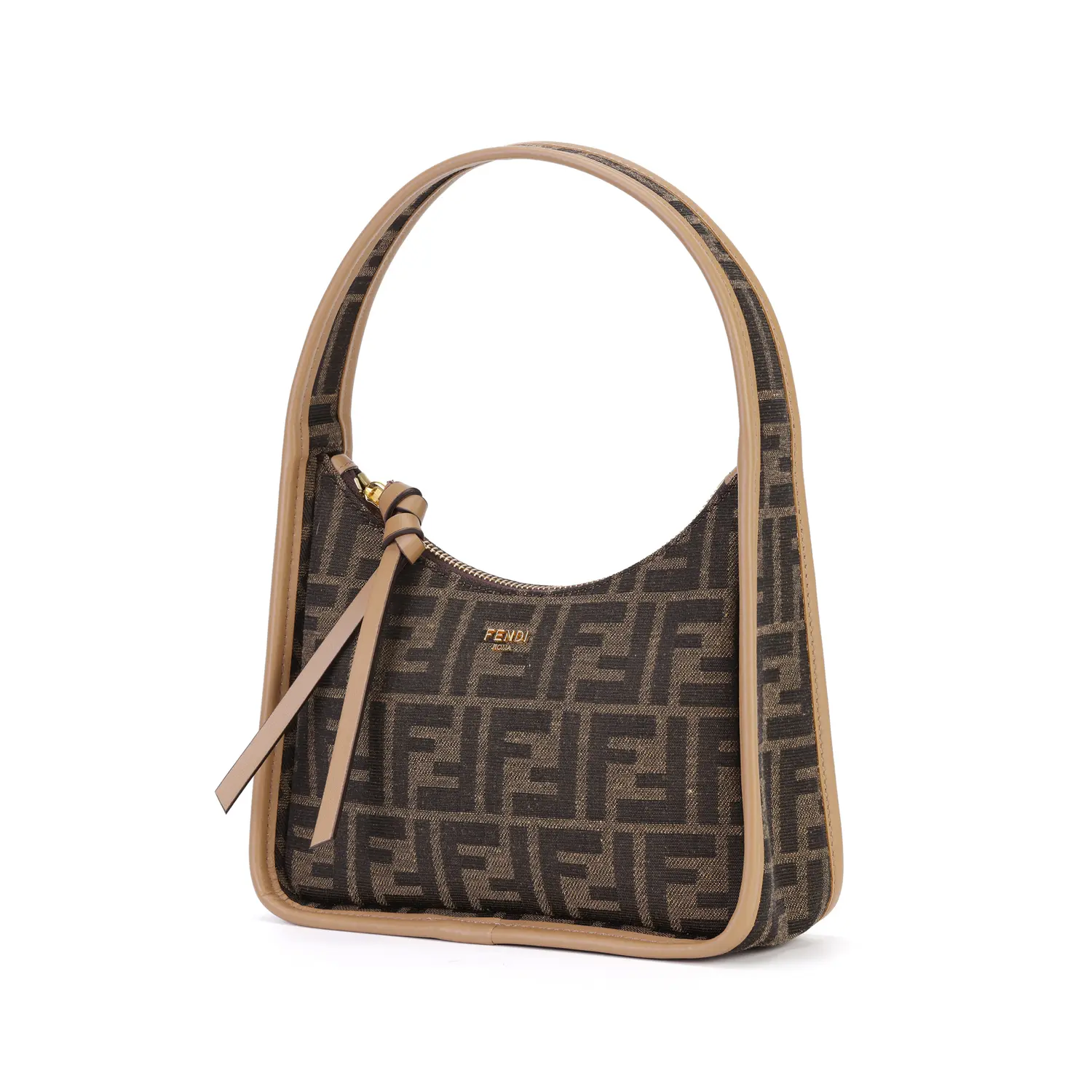 FENDI Полиэстер с хлопком полумесяц сумка через плечо мини женская коричневая — фото 4