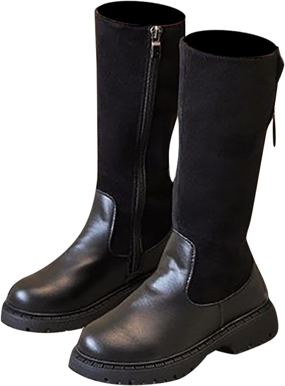 

Детские сапоги до колена для девочек, сапоги средней длины, верховые сапоги, искусственная кожа, молния, панк/гот стиль, осень-зима, с бантом, боевые сапоги, маленькие и большие размеры Generic, A01 Black