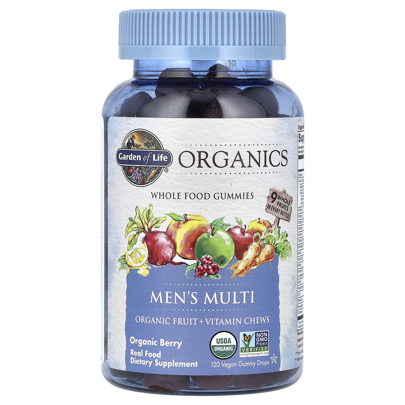 

Garden of Life, Organics, мультивитамины для мужчин, органические ягоды, 120 веганских жевательных капель