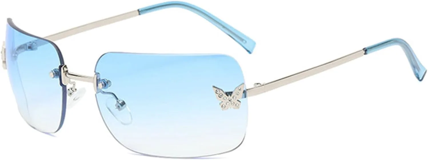 

Солнцезащитные очки Willochra 2023 прямоугольной формы с градиентом в стиле Y2K для женщин, модные ретро-очки для лета, без оправы, с эффектом бабочки, Blue