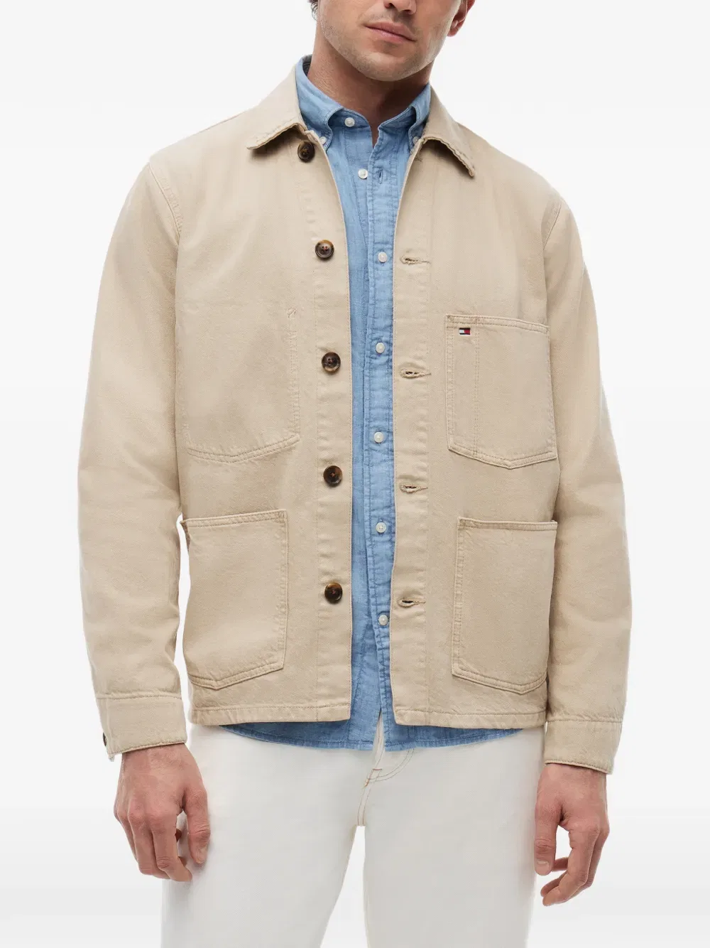Джинсовая рабочая куртка с вышитым флагом Tommy Hilfiger, нейтральный — фото 3