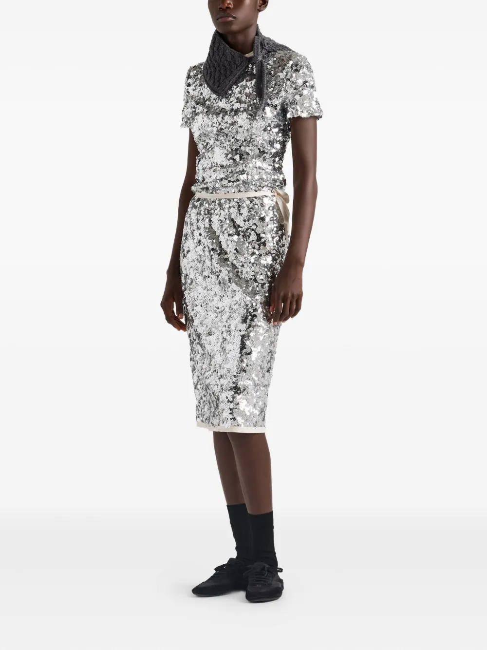 Юбка Prada Sequin-Embellished Wrap, серебристый — фото 3