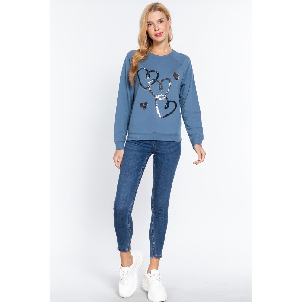 

Топ-пуловер из французского трикотажа с пайетками FASHNZFAB, цвет vintage blue