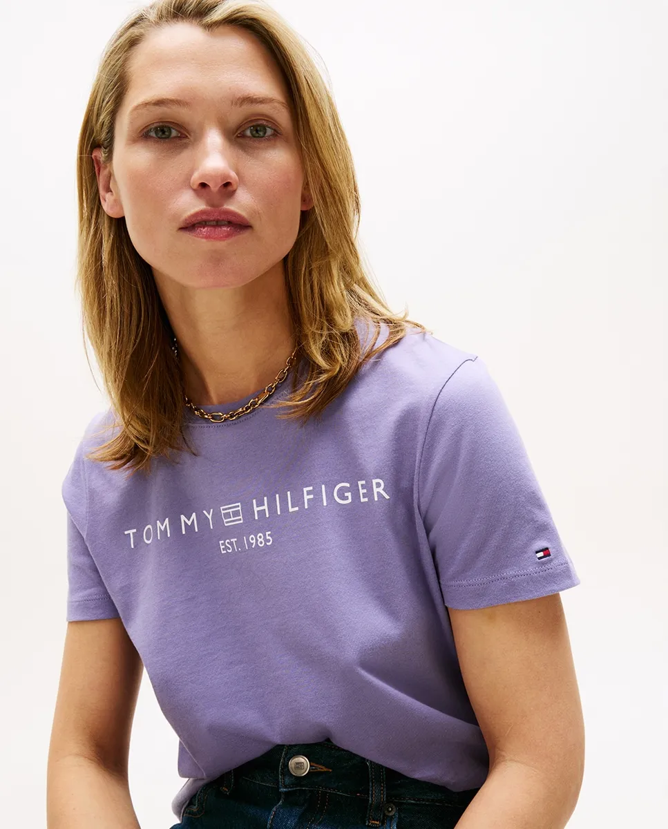 Женская футболка с логотипом спереди и круглым вырезом Tommy Hilfiger, сиреневый — фото 3