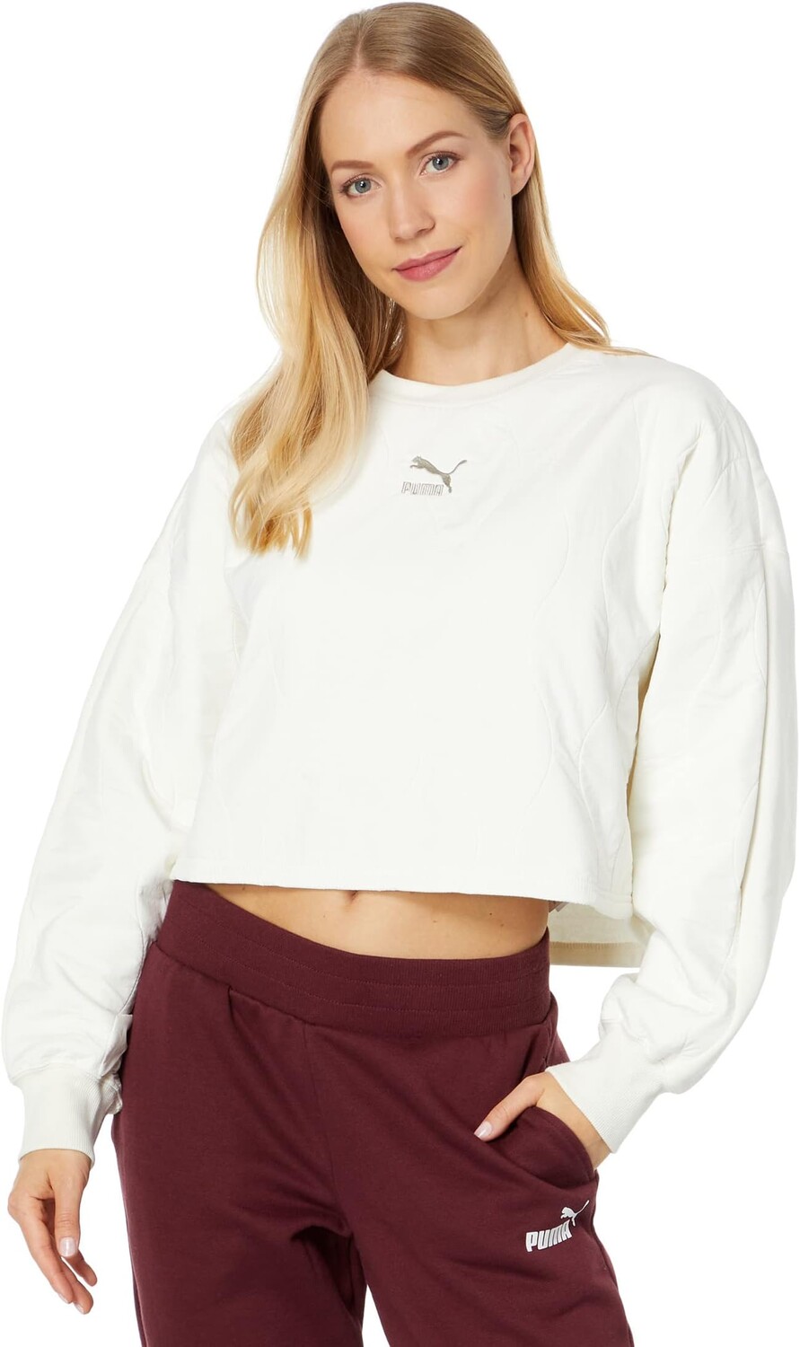 

Толстовка PUMA Classics Quilting Applique Fleece Cropped Crew, цвет Marshmallow