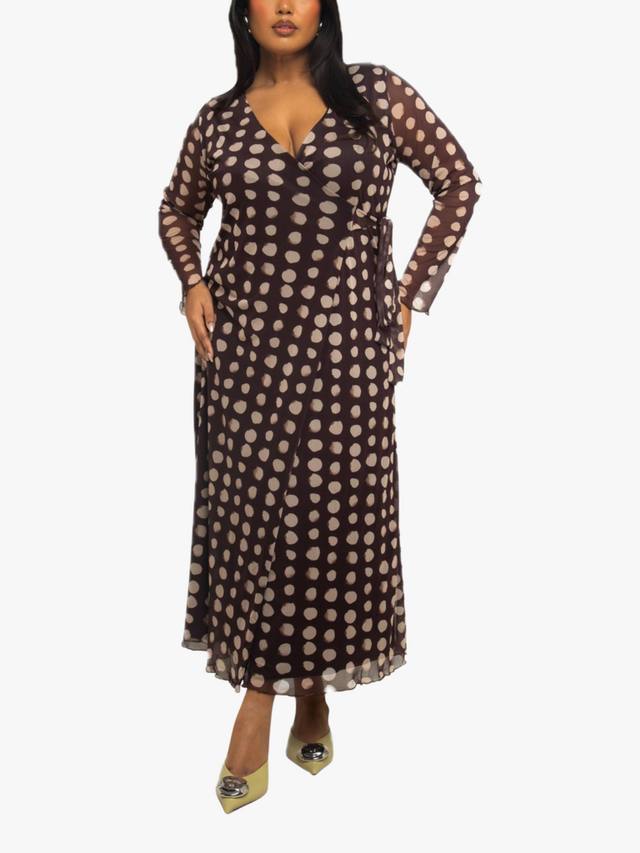 

Платье миди в горошек из сетки FASHION SZN Curve, Brown/Multi