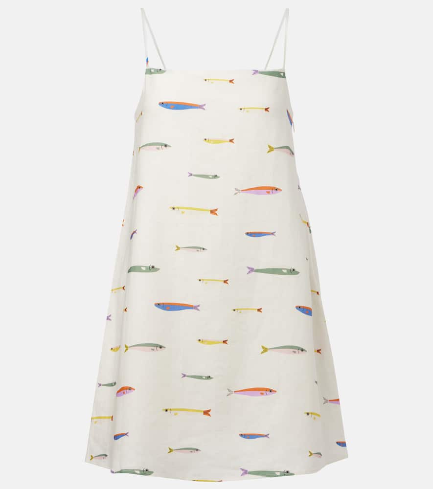 

Хлопковое мини-платье Laura с принтом Staud, Pop Sardines Ivory