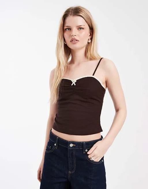 

Топ на бретельках Cotton On Bow цвета темного дуба