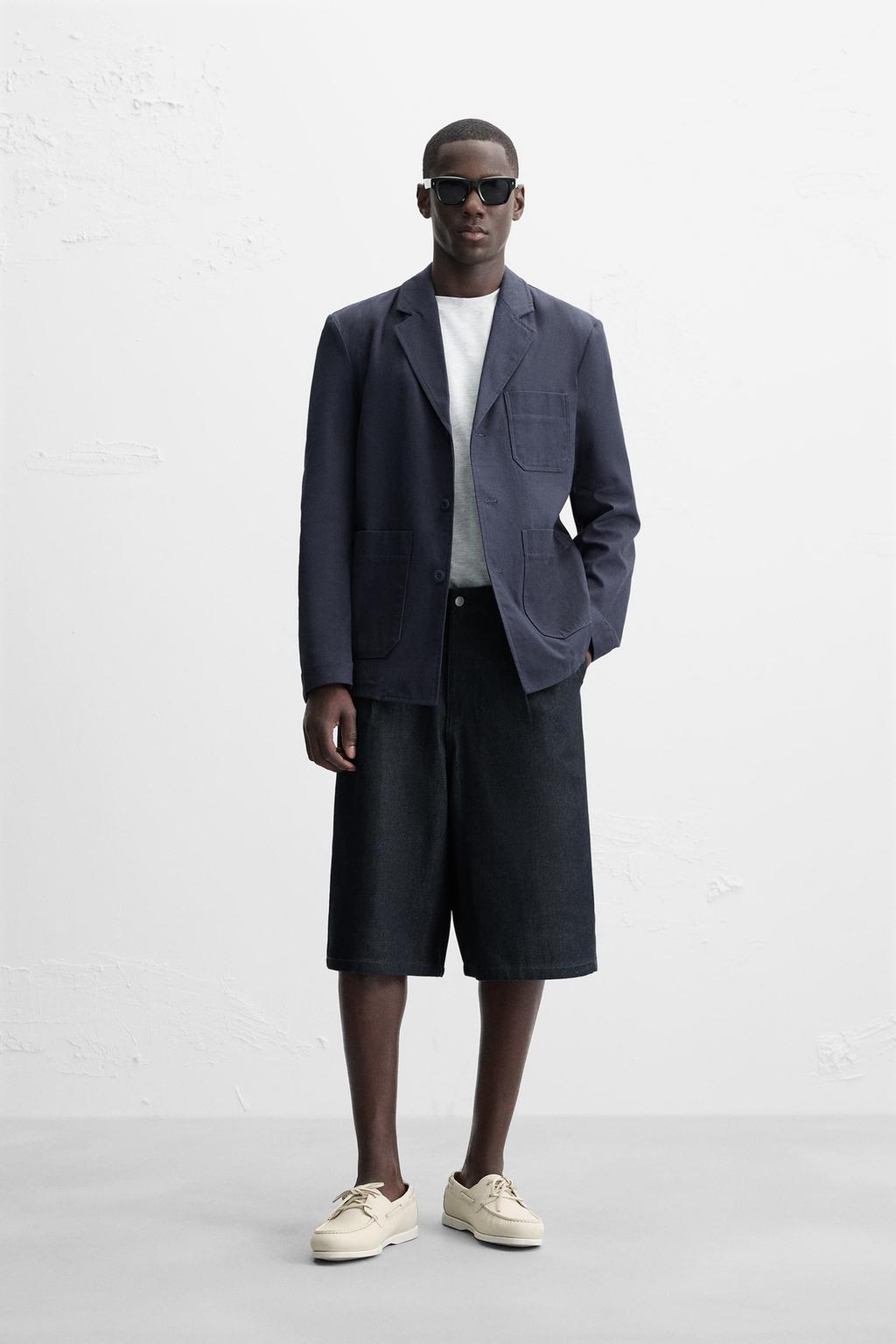 

Текстурированная верхняя рубашка в елочку ZARA, синий