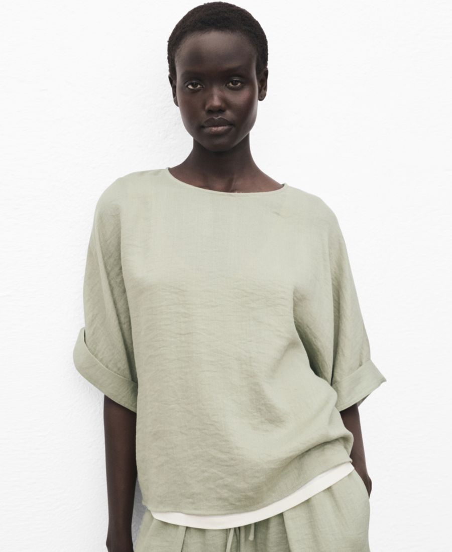 

Женская блузка оверсайз с отворотами на рукавах MANGO, Aqua Green