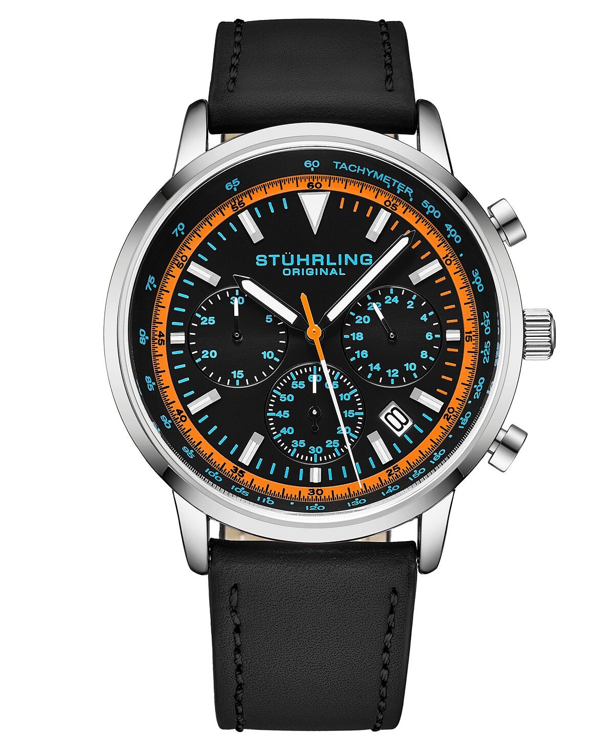 

Мужские часы Chrono с черным ремешком из натуральной кожи, 44 мм Stuhrling